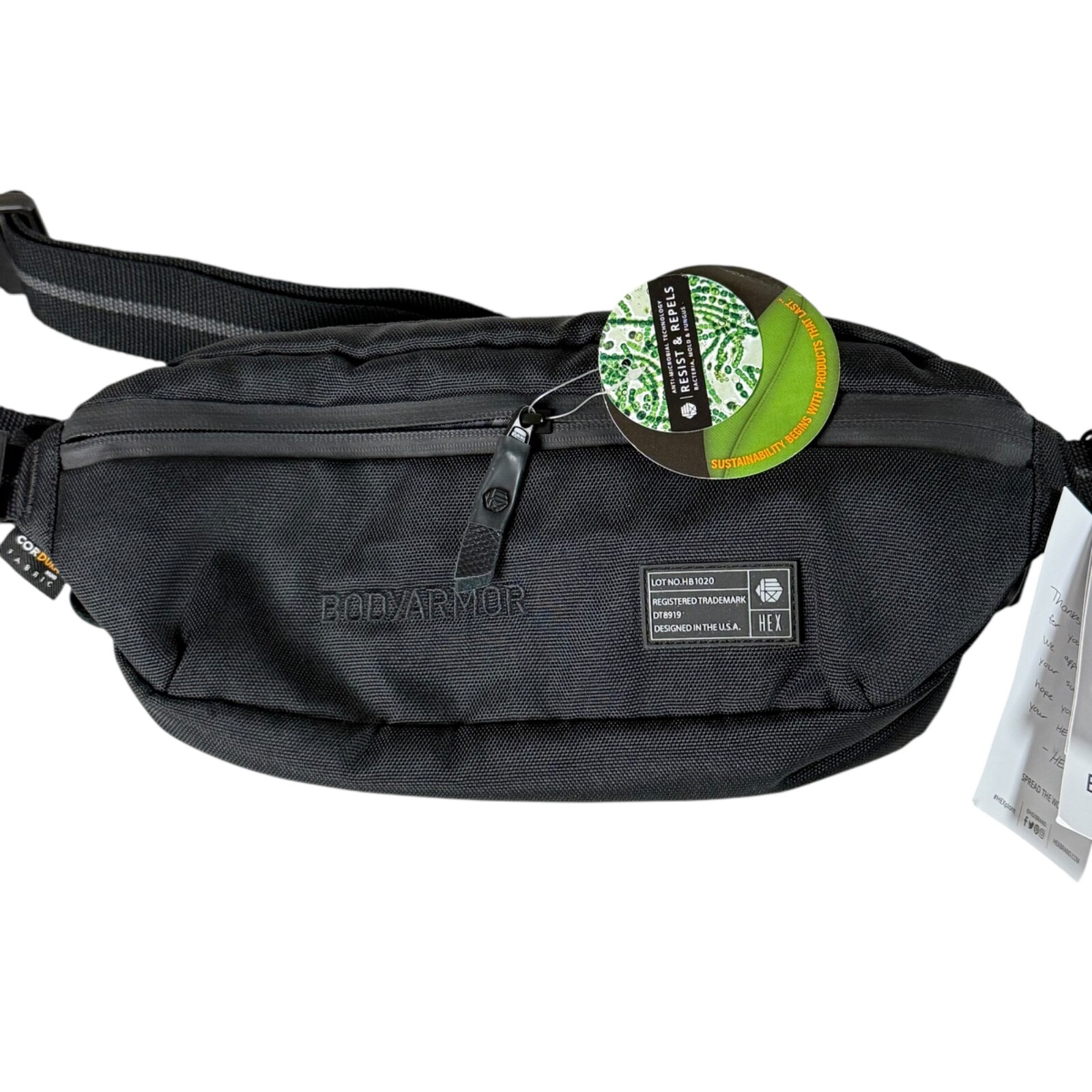 HEX Evolve Sling ECO Waist Bag Black Cordura Fabric “BodyArmor” Logo NWT