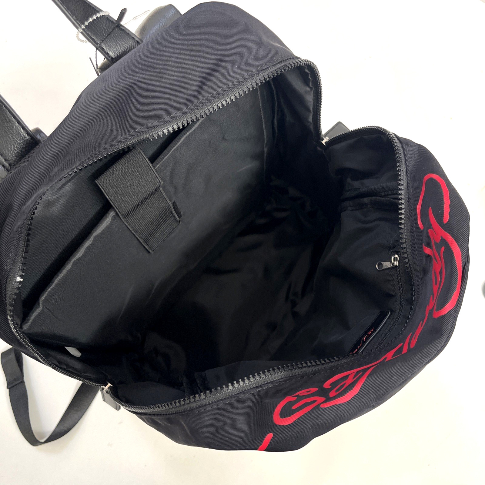 Ed Hardy Tattoo Patch Backpack Skull Tiger Flame Print Black Gray Checkered NWT