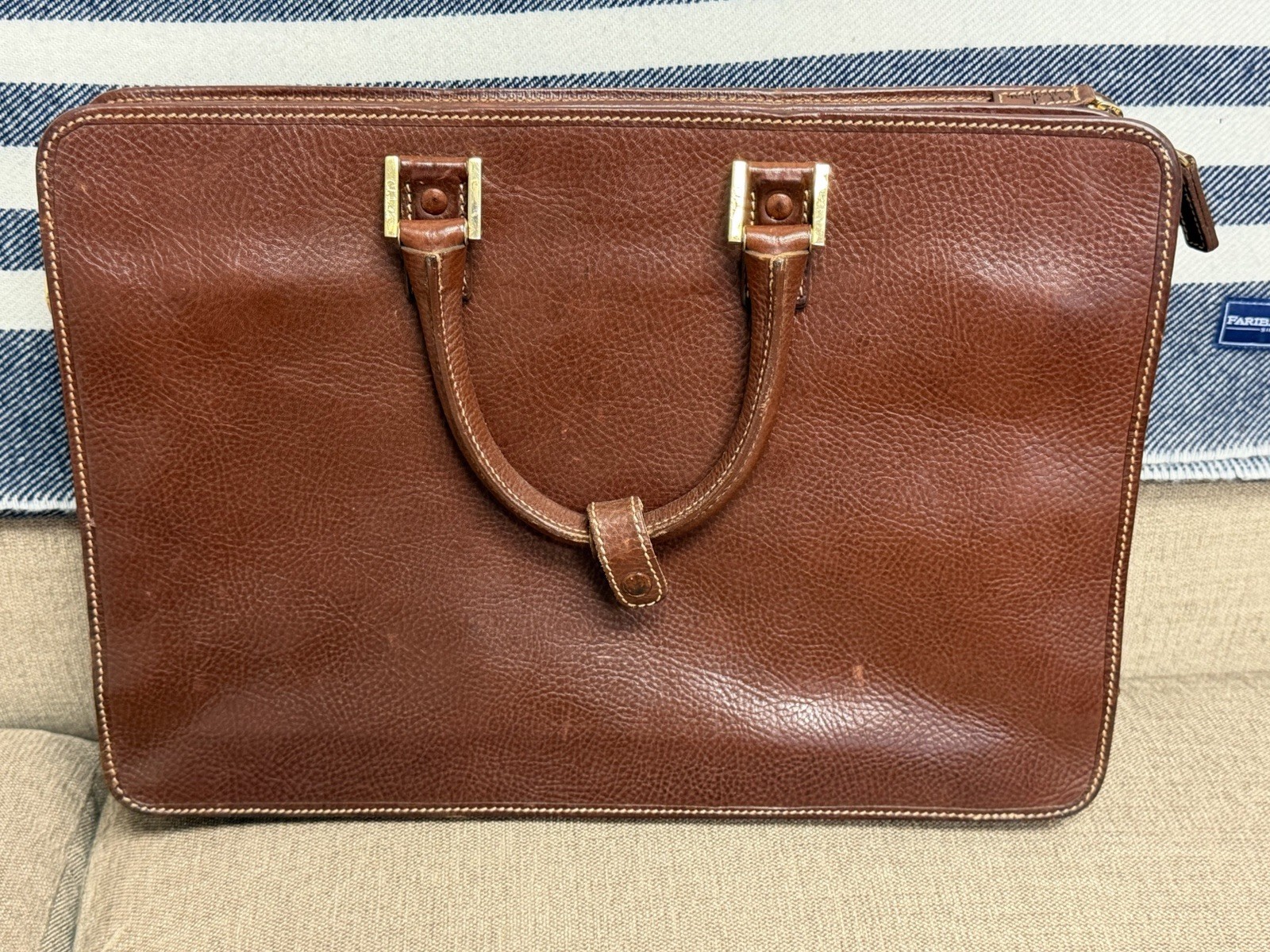 Cole Haan Leather Briefcase Brown Pebble Shoulder Bag Extremely High Quality
