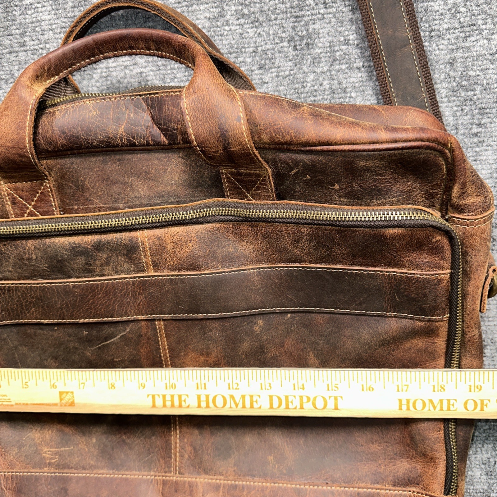 KomalC Full Grain Leather Messenger Laptop Bag 18” Brown Distressed Briefcase