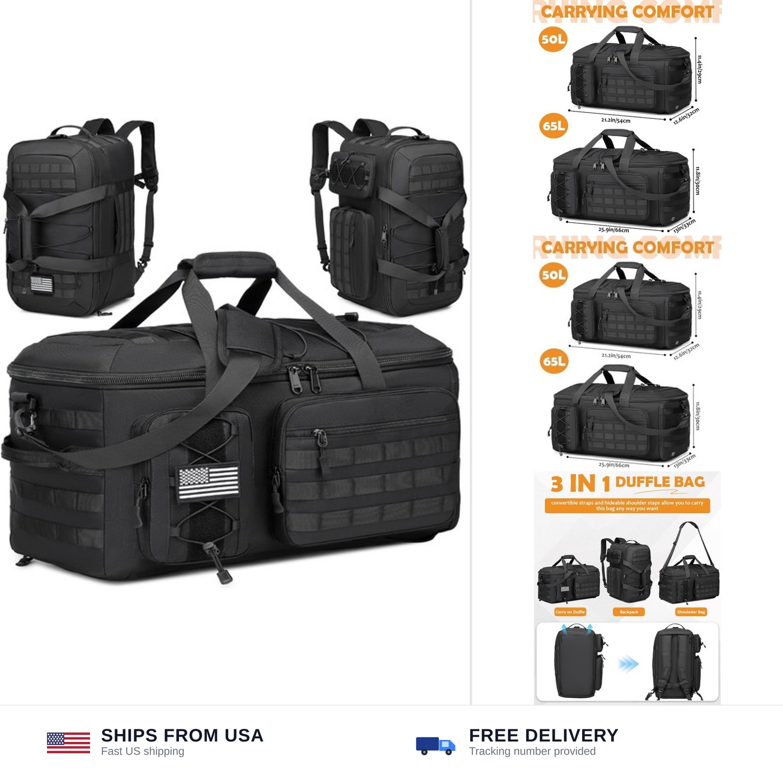 50L Gym Bag for Men and Women, 3-in-1 Duffle Bag for Travel Sports | with Sho…