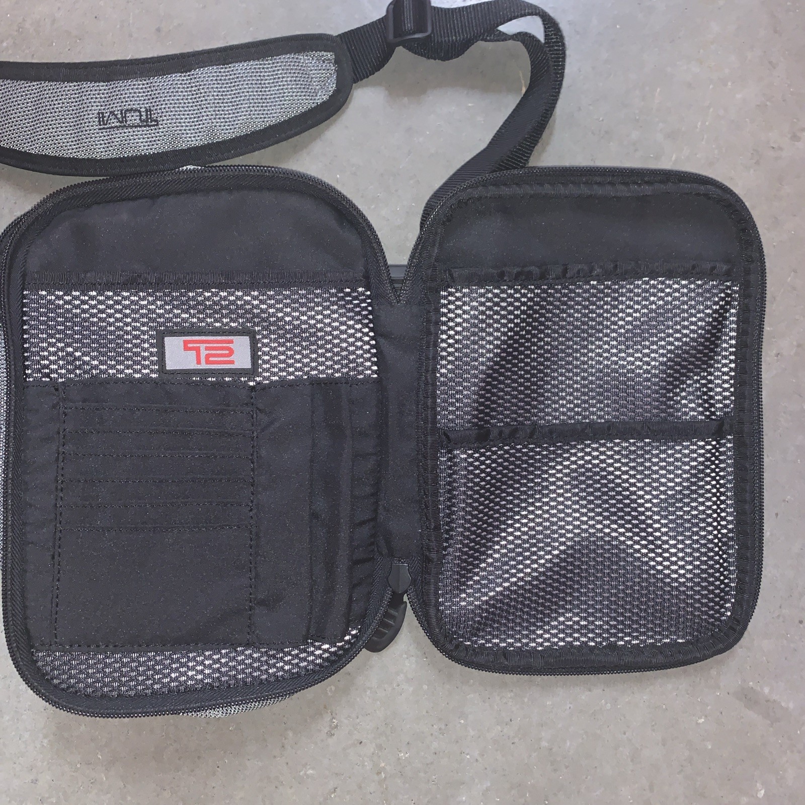 TUMI T2 Crossbody Bag Gray/Black W/ Adjustable Strap
