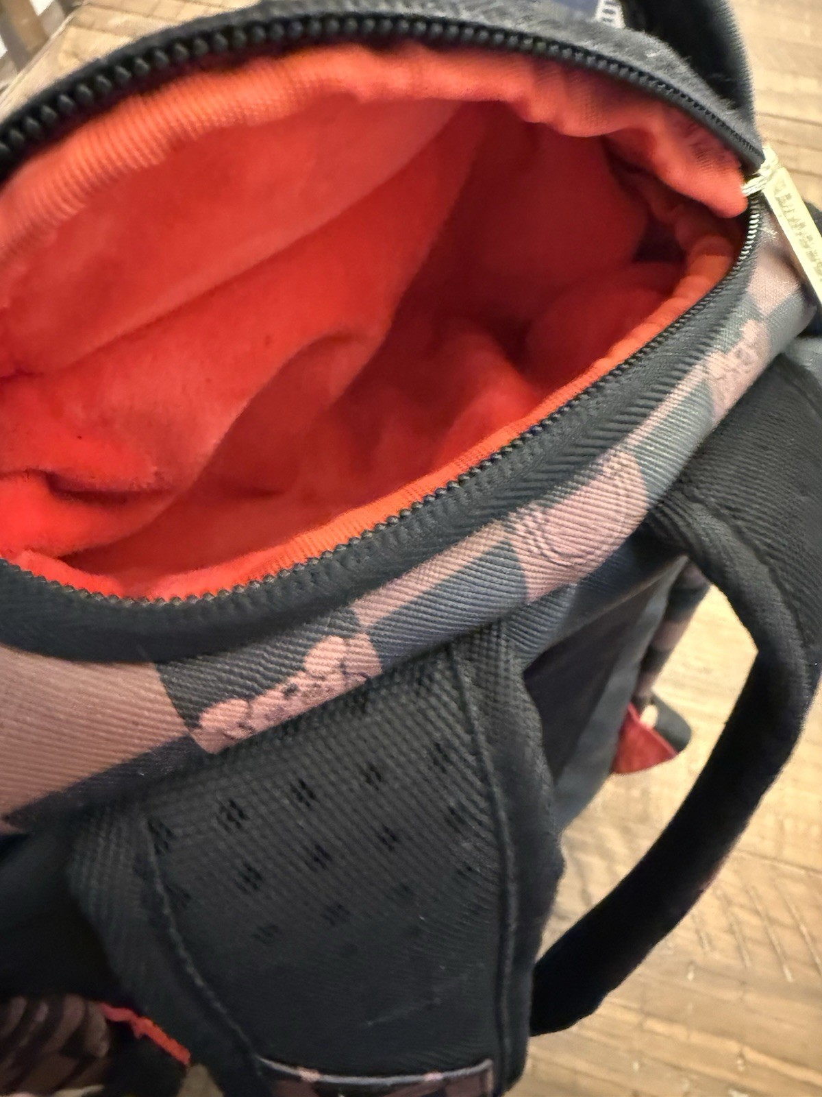 Sprayground Peeking Character Check Shark Mouth Backpack Brown Black Red Inside