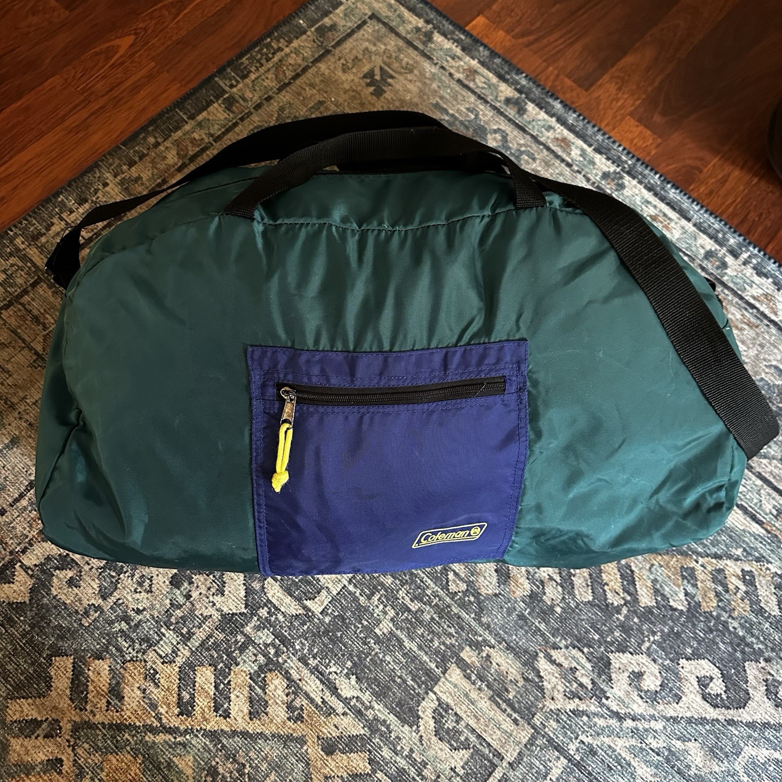 Vintage Coleman Duffel Bag Y2K Green Blue Travel Overnight Weekender Retro 90s