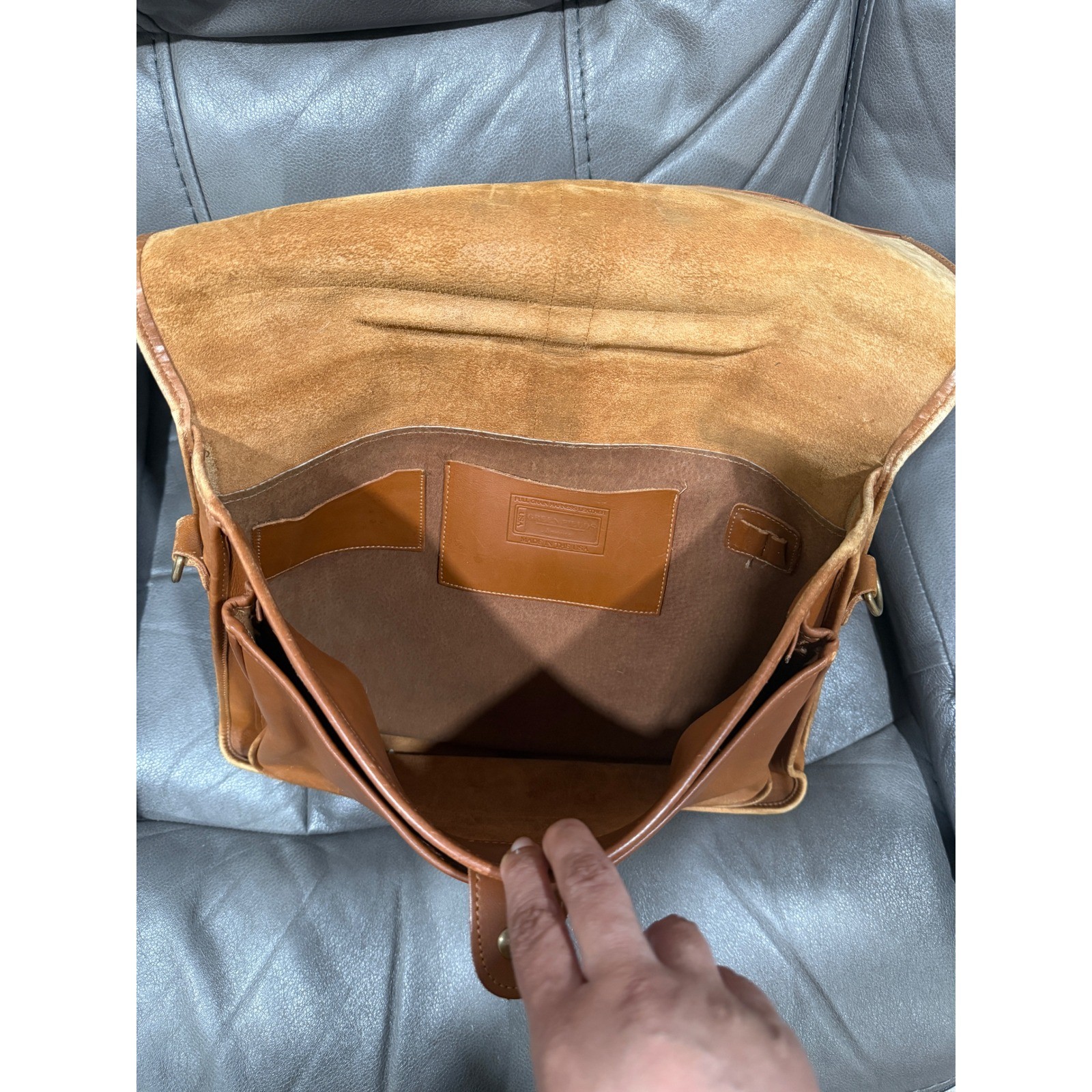 Green Fields America Tan Full Grain Leather Briefcase Satchel Made in USA