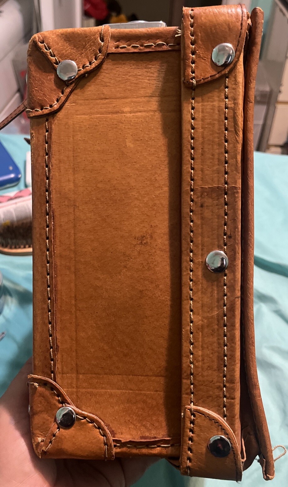 Vtg American Crew 15” Leather Bound Men’s Shaving Case EUC Read