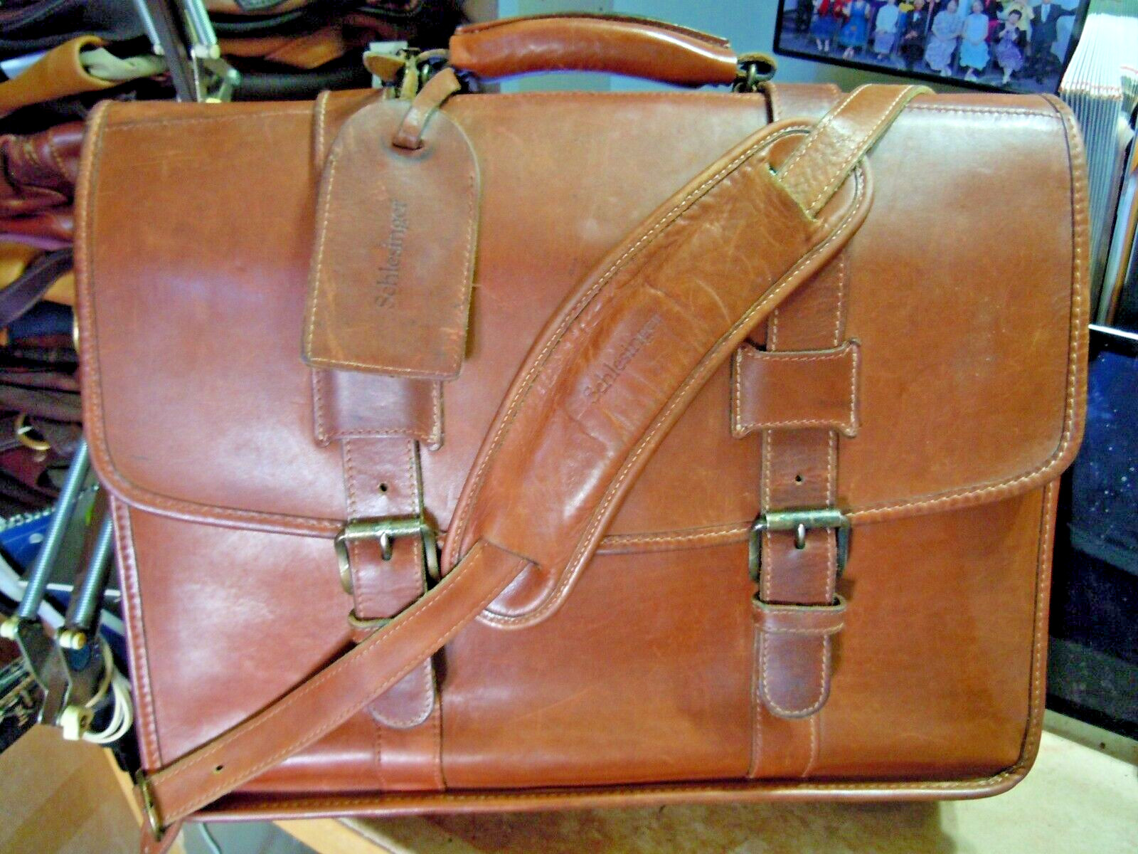 VTG KORCHMAR SCHLESINGER BELTED LEATHER BRIEFCASE USA #7