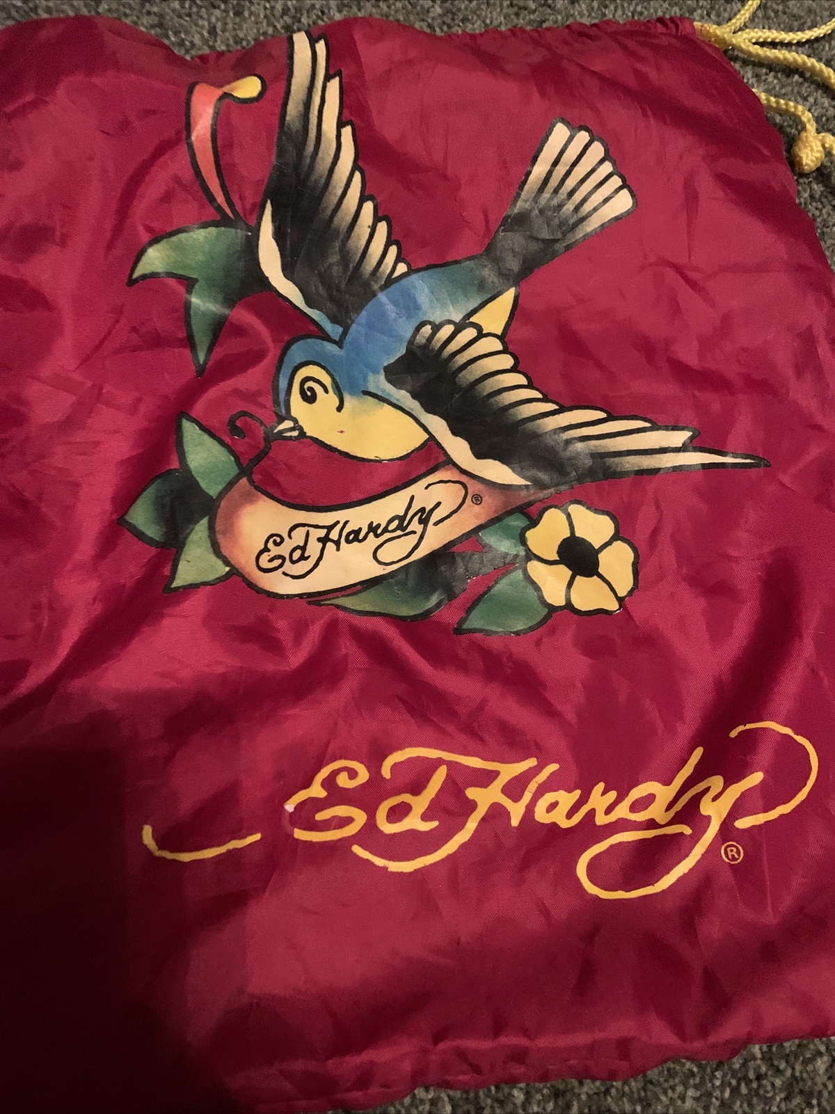 Ed Hardy Black Nylon Lightweight Drawstring Gym Bag (11.5 x 14.5 in)