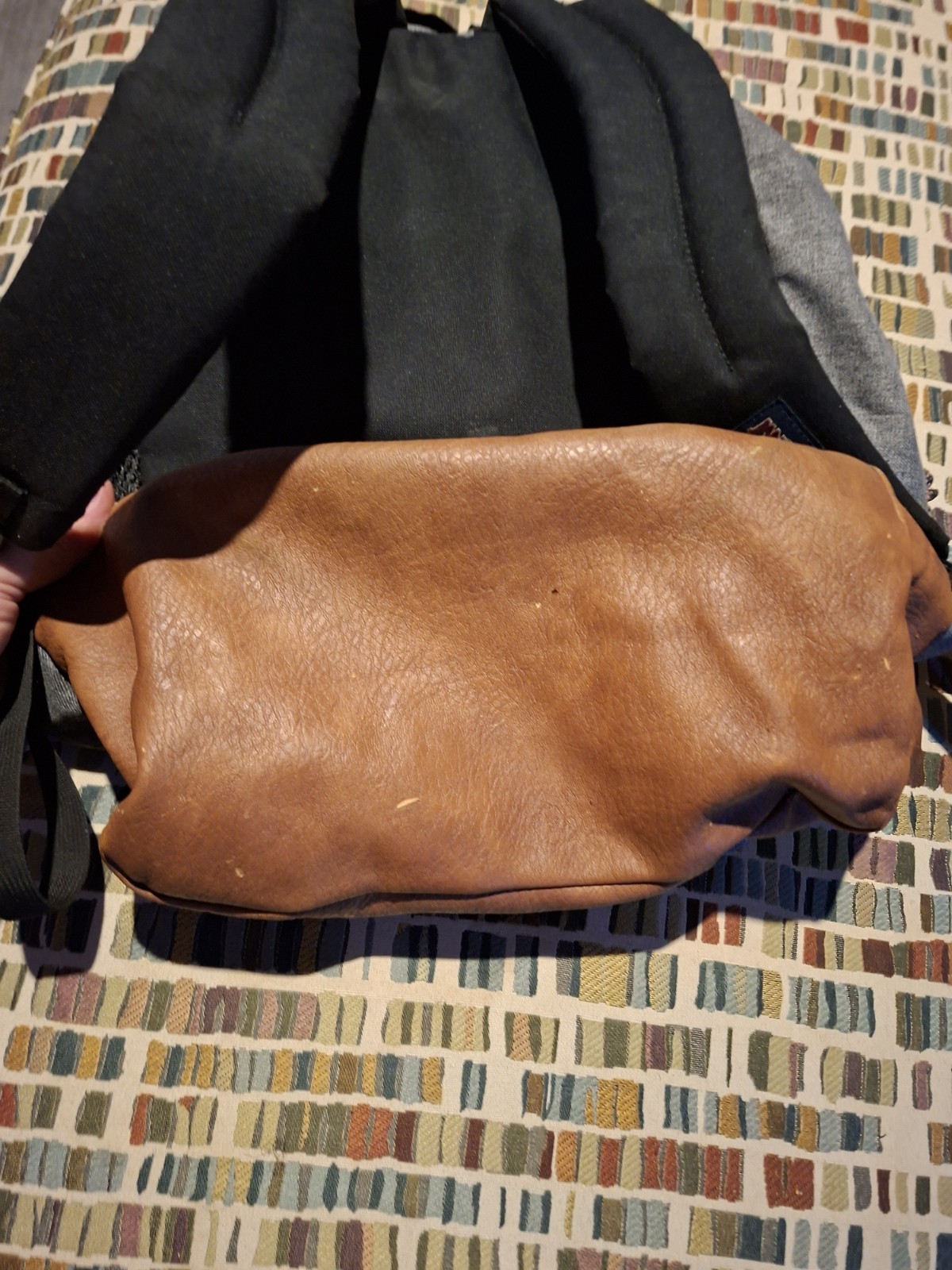 JanSport Backpack Cool Student Laptop Gray Faux Brown Leather Bottom JS0A2SDD