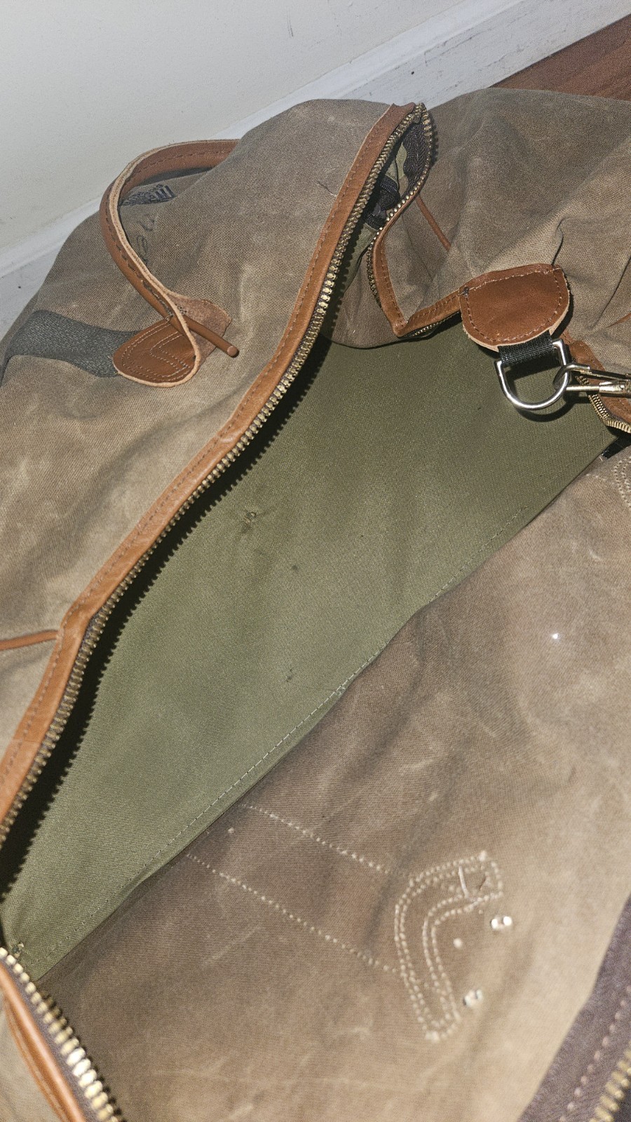 Vintage L.L. Bean Large Canvas & Leather Duffle Bag – Green Army