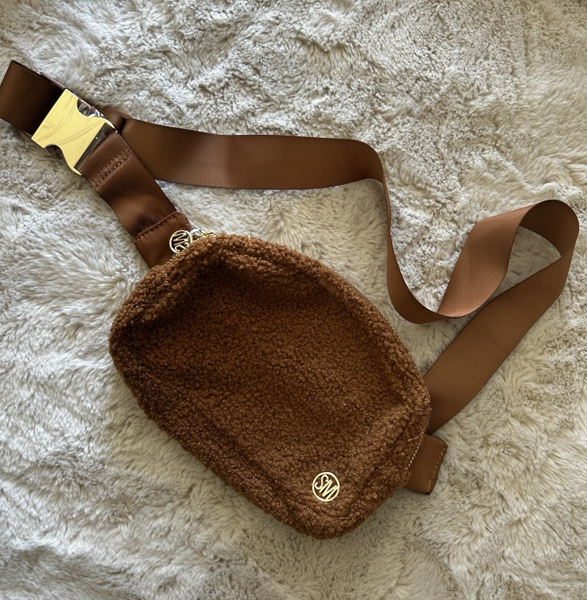 SM Brown Belt Bag Fanny Pack Adjustable Strap External Pocket Zipper Buckle