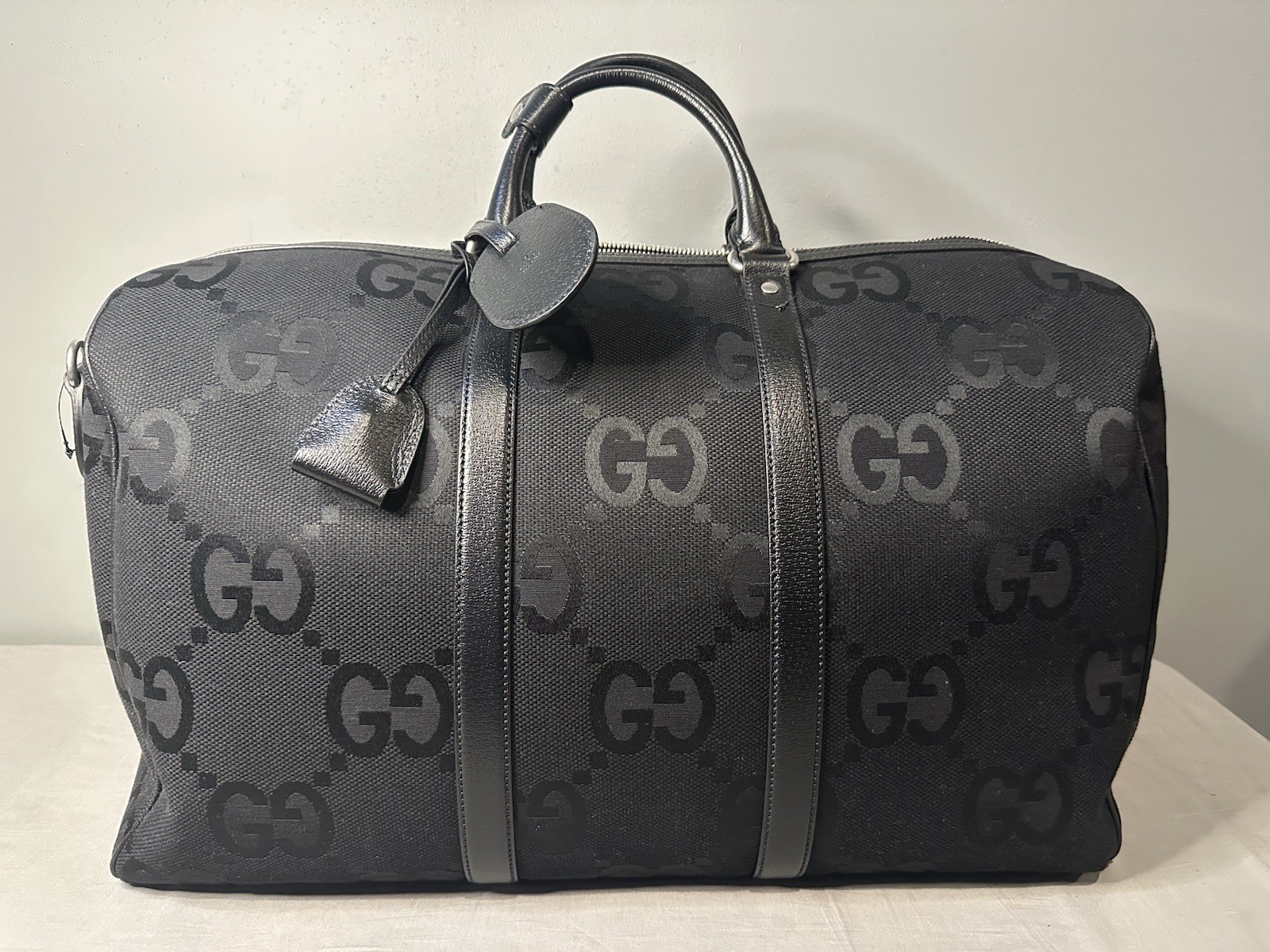 Gucci Jumbo GG Large Black Canvas / Leather Duffle Bag Authentic