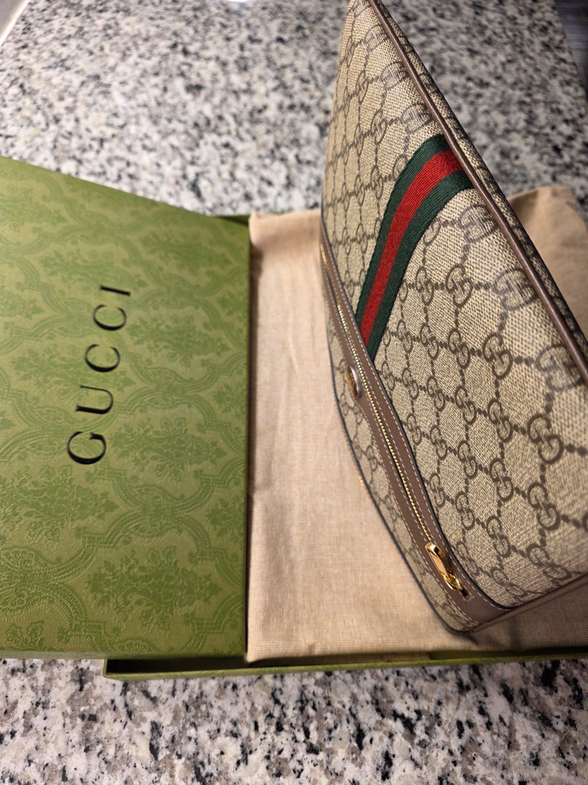 Gucci GG Supreme Web Monogram Clutch Pouch Bag Brown Canvas Leather – Excellent