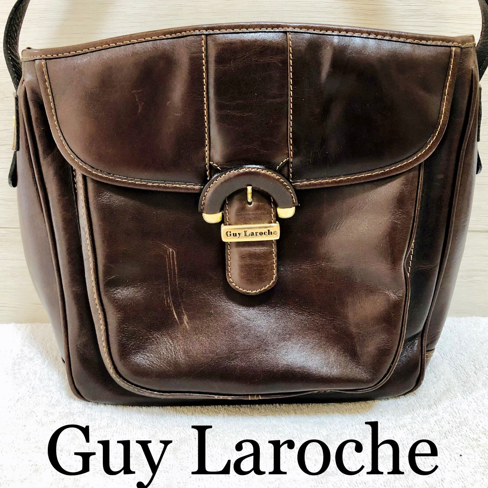Guy Laroche Brown Leather Shoulder Bag Vintage Large Unisex