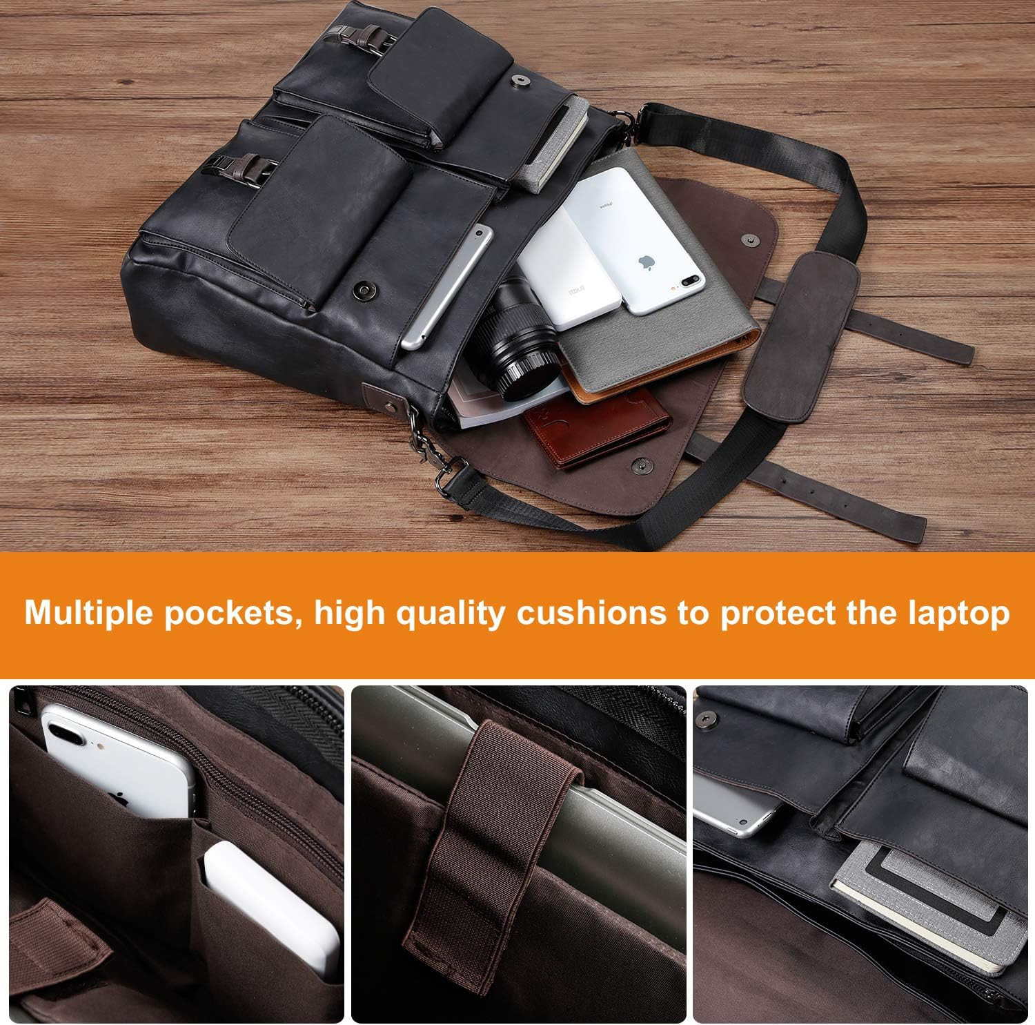 Leather Messenger Bag for Men, 15.6 Inch Vintage Laptop Bag Briefcase Satchel