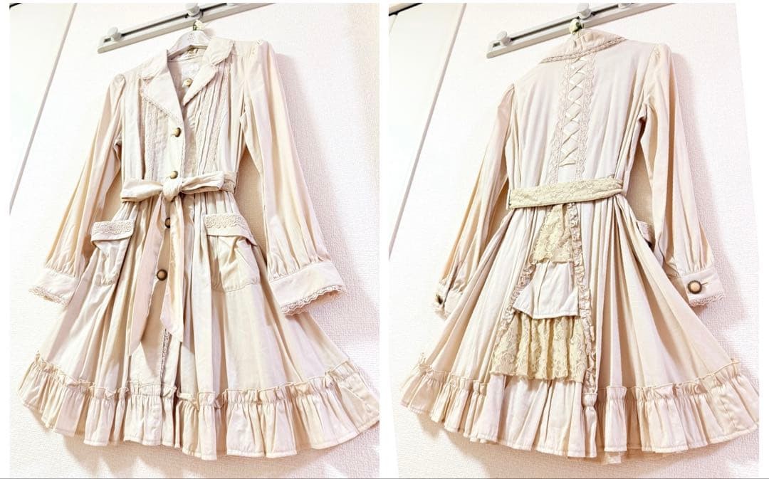 Axes Femme Lace-Up Back Tiered Ruffle Dress Coat 2-in-1 Rose Lace Rare