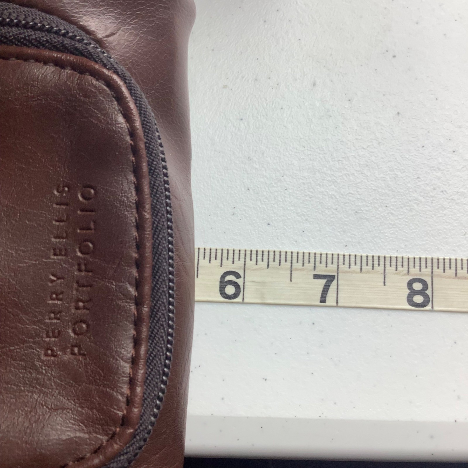 Perry Ellis Portfolio Brown Toiletry Bag Zipper Compartments 6”x5.5”x2”