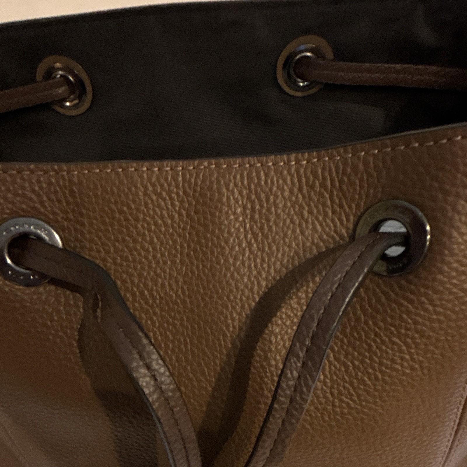 Coach Brown Drawstring Backpack w/ Buckle Flap, Adjustable Shoulder Strap