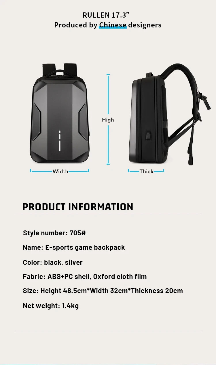 Men’s 17.3 Inch Laptop Business Backpack Waterproof Hard Shell Backpack E-sport