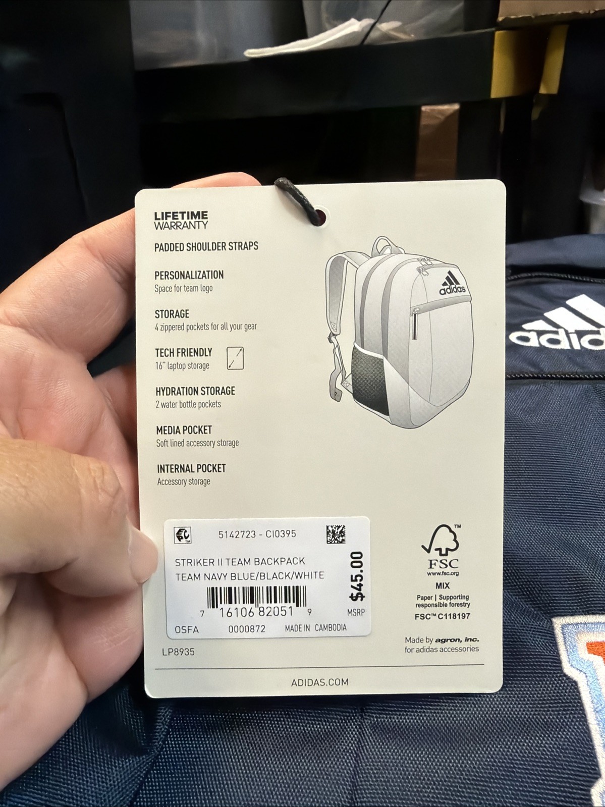 adidas Striker 2 Soccer Backpack Team Navy Blue/Black/White CI0395 New