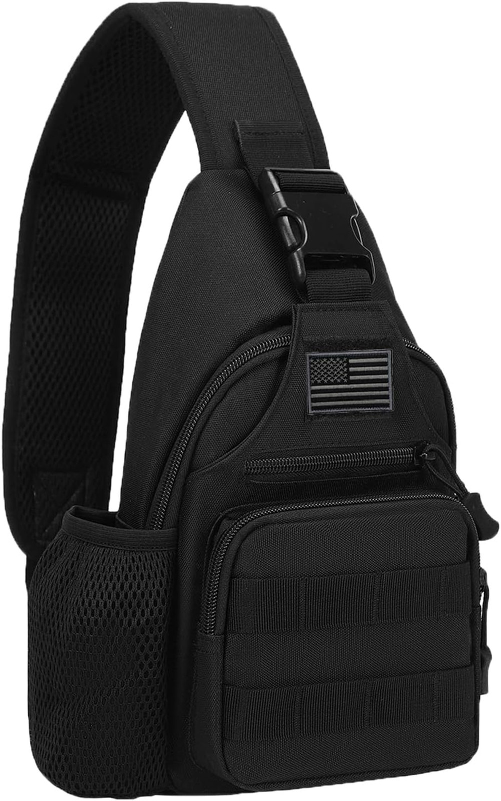 Tactical Crossbody Bag with Water Bottle Holder, MOLLE EDC Shoulder Sling Chest