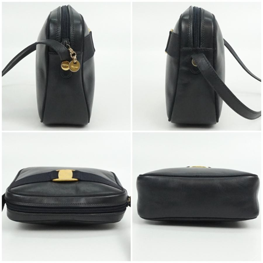 Ferragamo Vara Mini/Micro Shoulder Bag Black Leather W8.2in x H6.3in x D2.5in