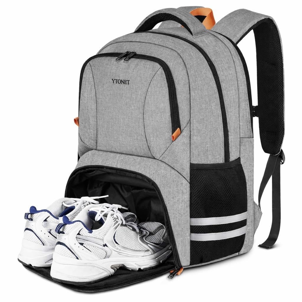 Gym Backpack Men Women Shoe Compartment Water Resistant USB Port 15.6 In Grey
