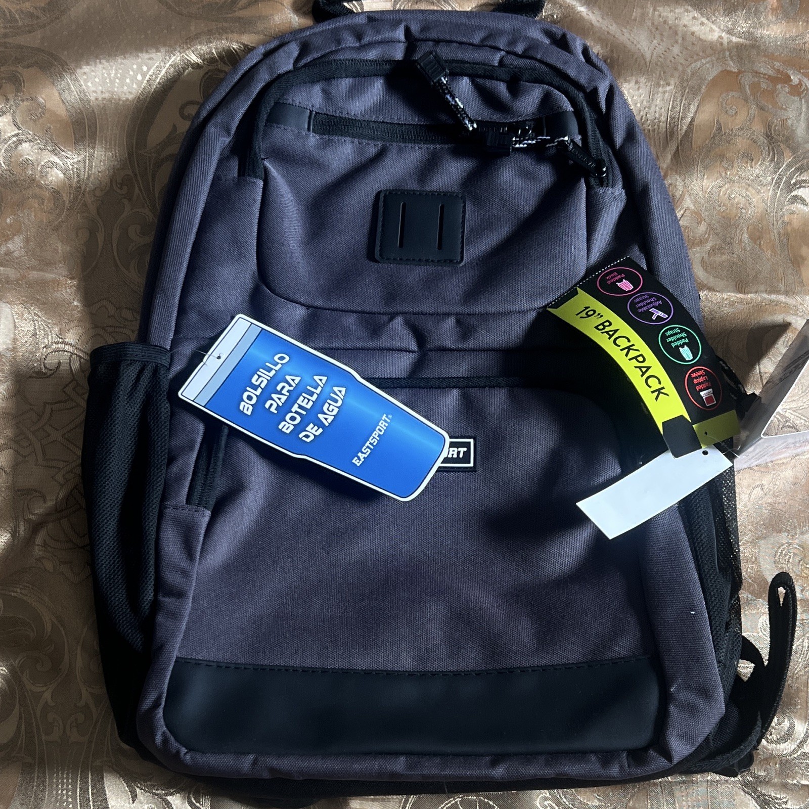 Eastsport Gray Solid Backpack Zip Closure Outer Pockets Unisex Travel Casual