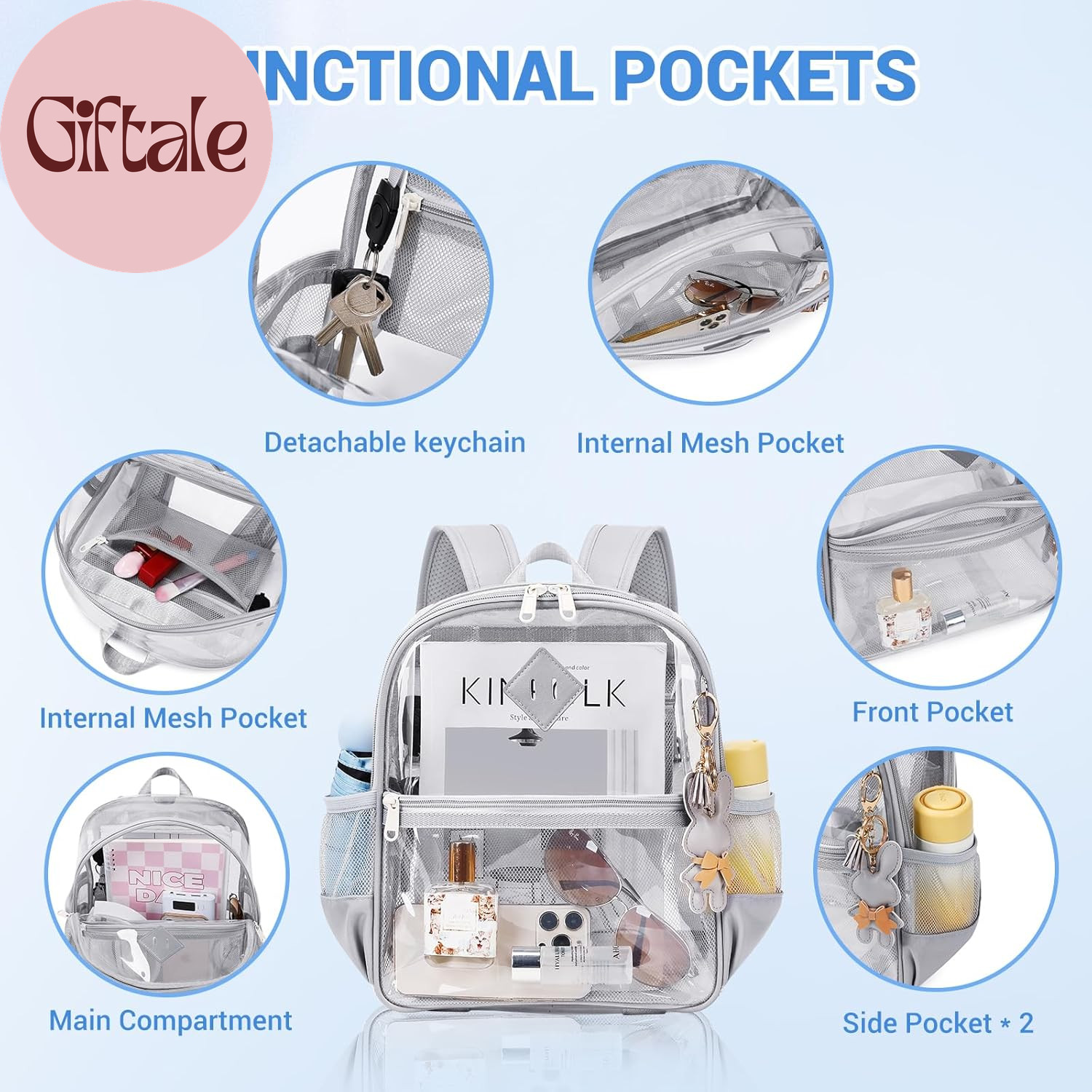 Clear Backpack for Stadium Events Approved 12×6×12, Thick TPU Mini Clear Bag wit