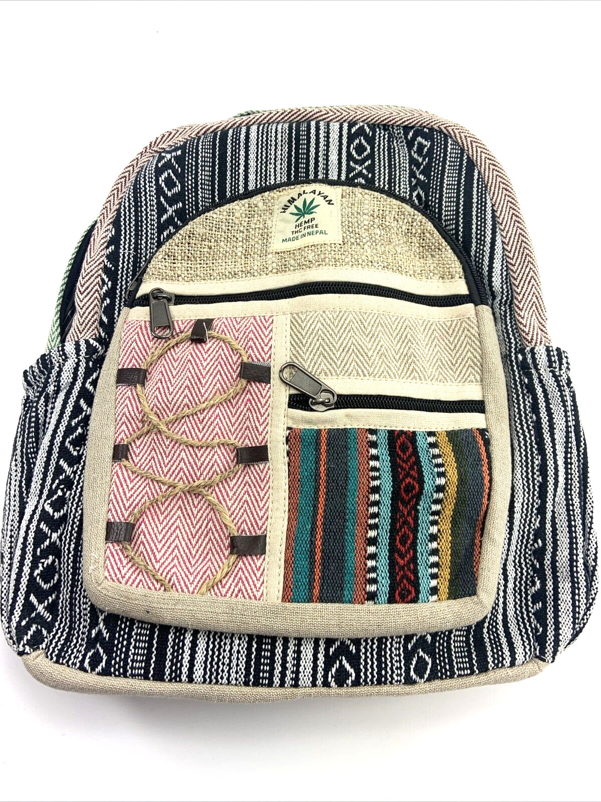 Himalayan Hemp THC Free Multi Color MEDIUM Handmade Backpack NWT