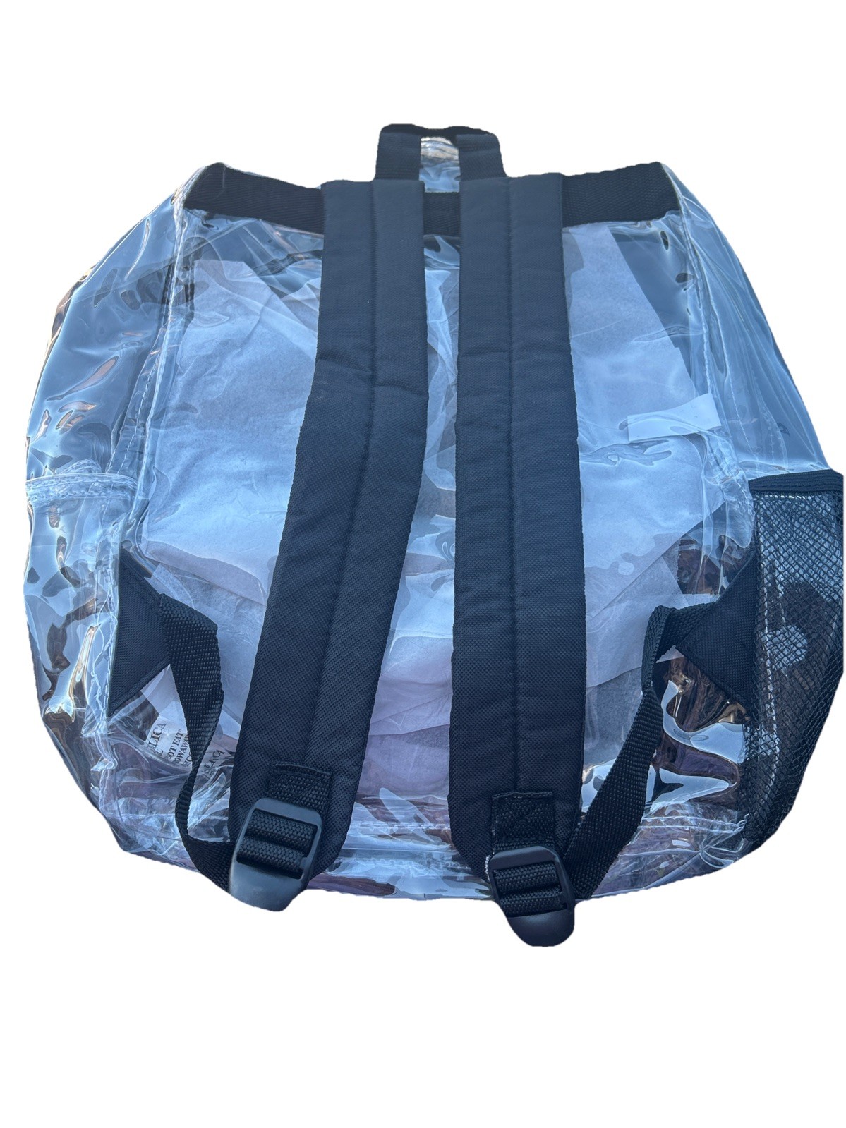 Large Heavy Duty Clear Transparent PVC Backpack School Stadium Black Trim Color
