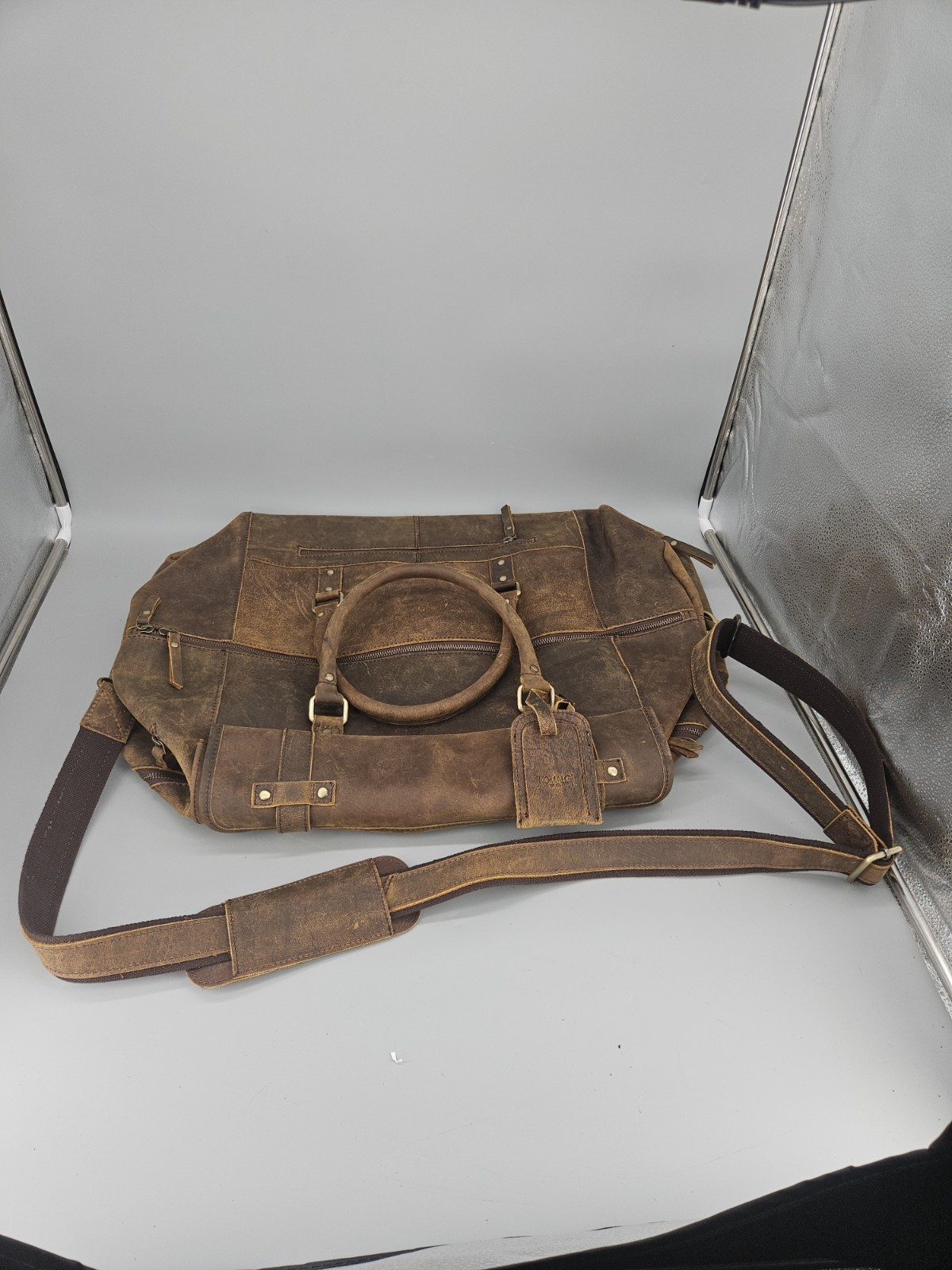 KomalC Full Grain Leather Duffel Bag Distressed Brown Weekender Travel Overnight