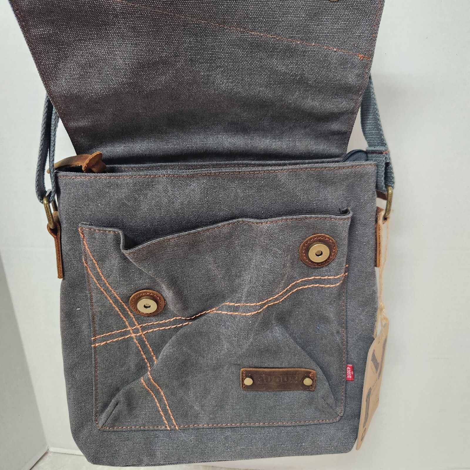 Augur Messenger Bag Leather Canvas Shoulder Crossbody Purse Grey #9088