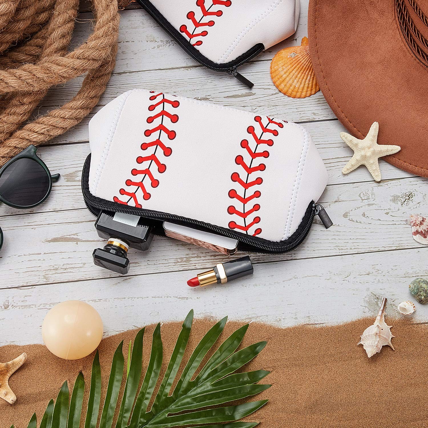 Boao 2pcs Small Baseball Makeup Bag Cosmetic 10.24 x 5.12 x 3.7 Inch, White
