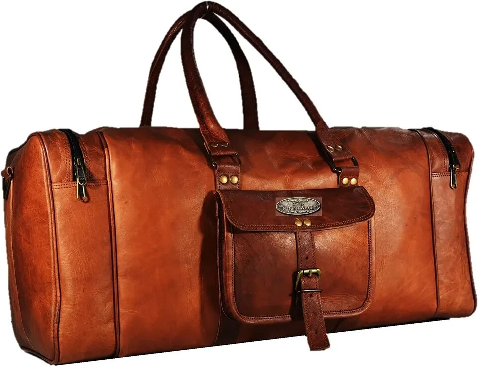 Genuine Leather Travel Duffel Bag Weekend Luggage Leather Duffle (24″X9″X9″)