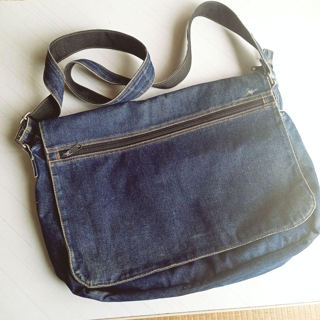 Showa Retro Denim Shoulder Bag Messenger Bag 15×12×6in Used