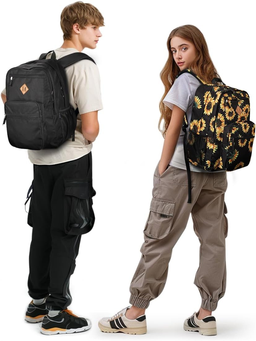 26L Black Backpack for School, College, and Travel: Water Resistant Bookbag with