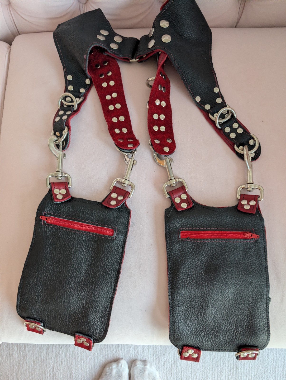 Handmade Men’s Black and Red Leather Holster Steampunk Gothic Bag