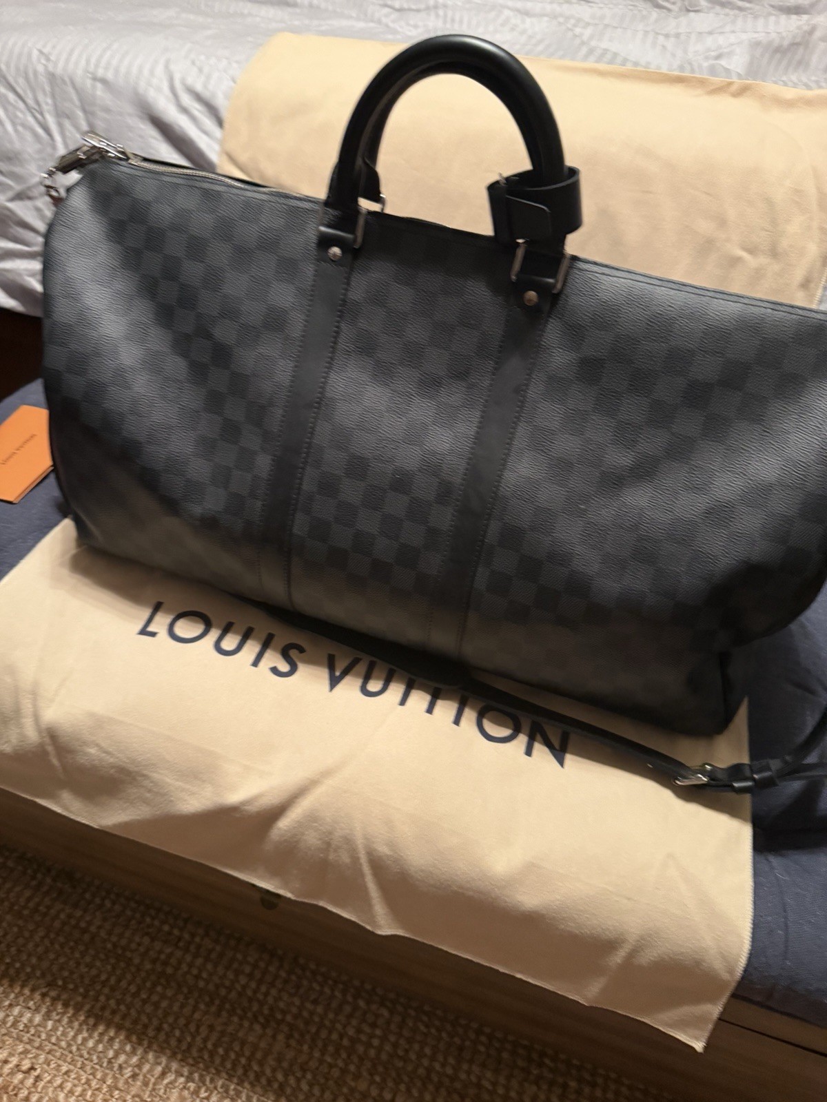 Louis Vuitton Keepall 55 Bandouliere Damier Graphite LV Travel Duffle Bag SD3102