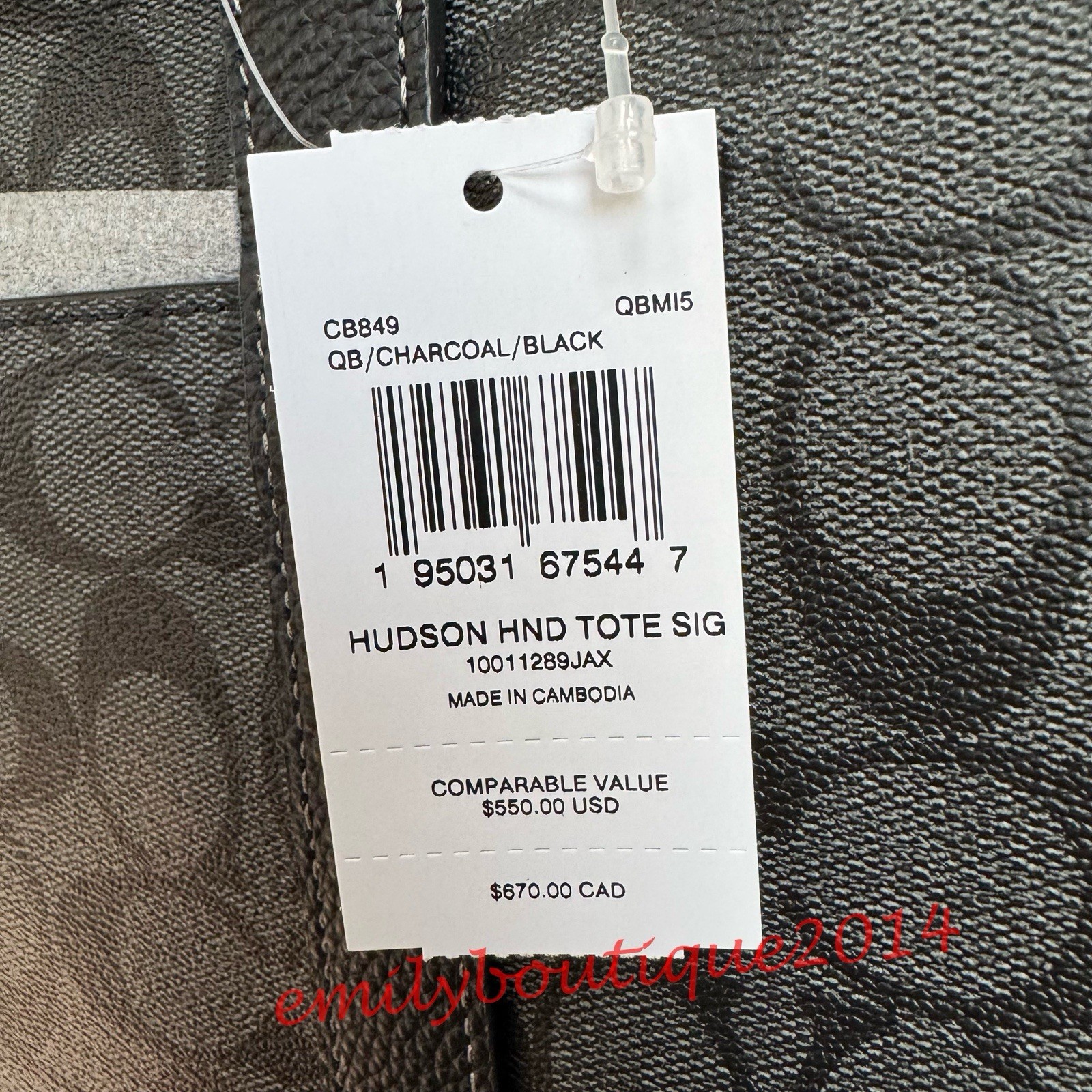 Coach CB849 Hudson Double Handle Tote Signature Canvas & Leather Charcoal Black