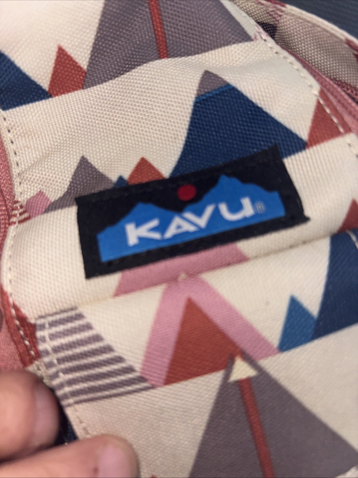 KAVU Sling Backpack Tribal Print Cotton Rope Strap Blue Red White