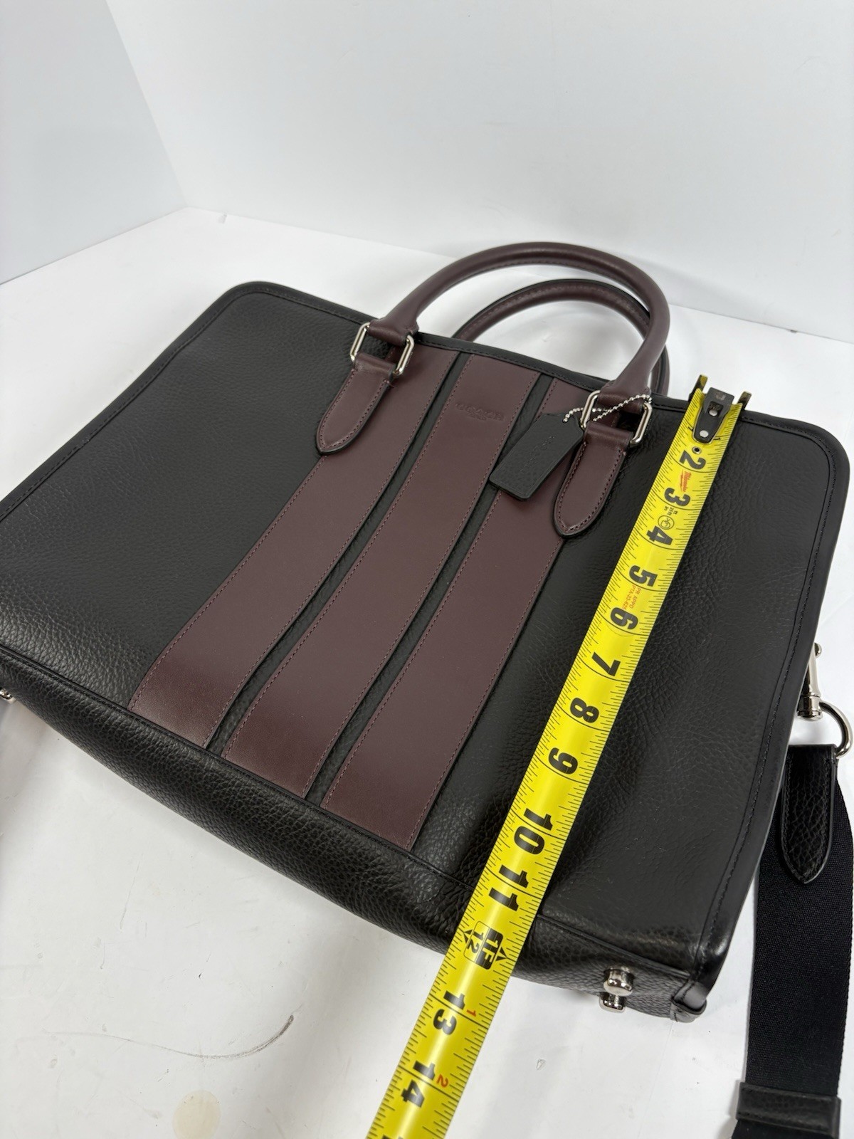 Coach Metropolitan Slim Brief Pebble Leather Laptop Messenger Bag Black F72308