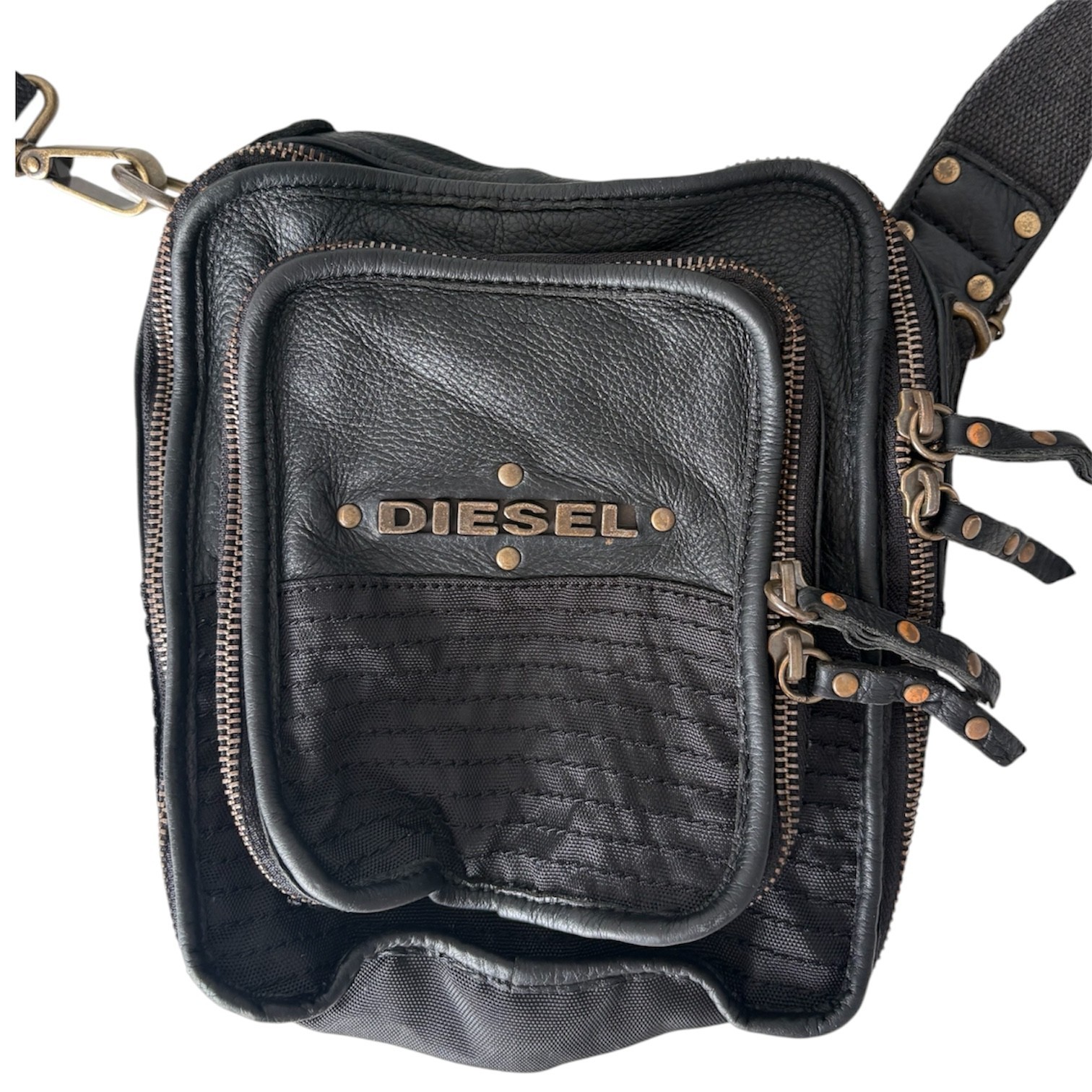 DIESEL Vintage Black Leather Small Crossbody Avant Garde Industrial City Rave