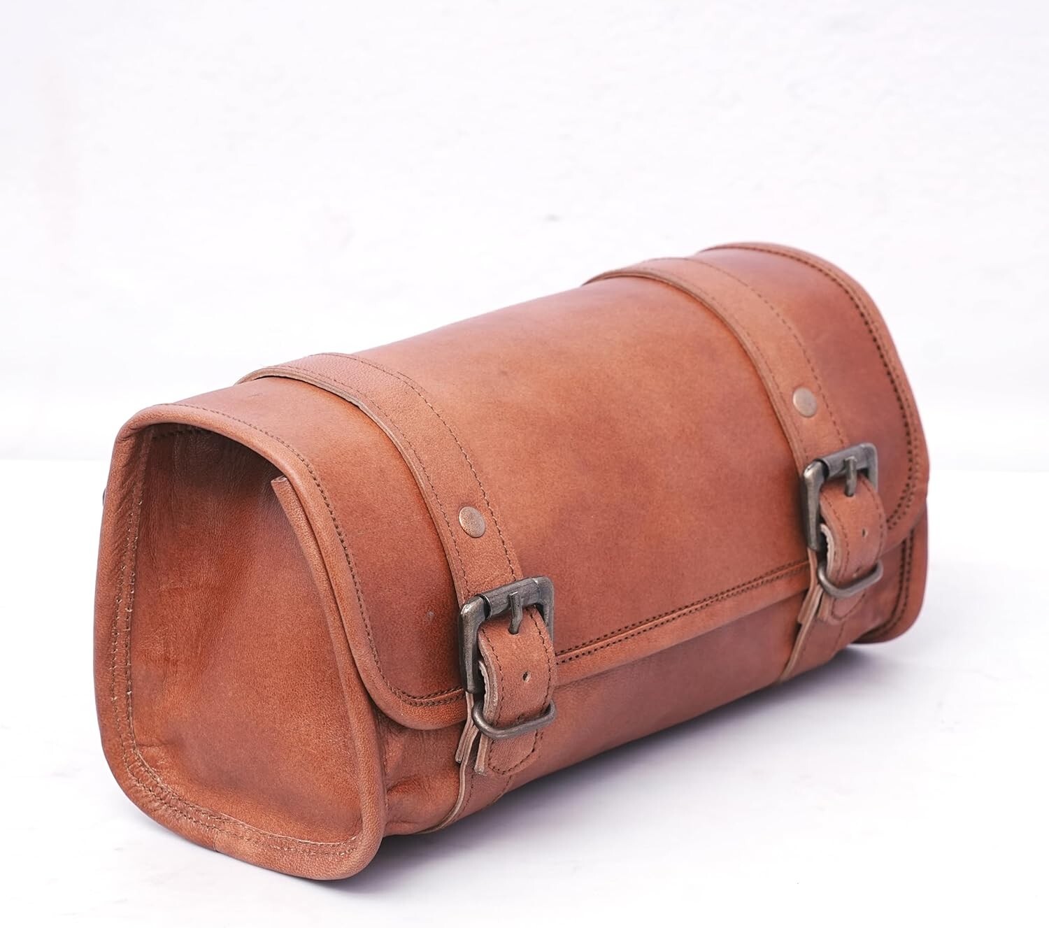 Classic Handmade Leather Motorcycle Tool Bag Side Pannier Pair with Buckle Strap
