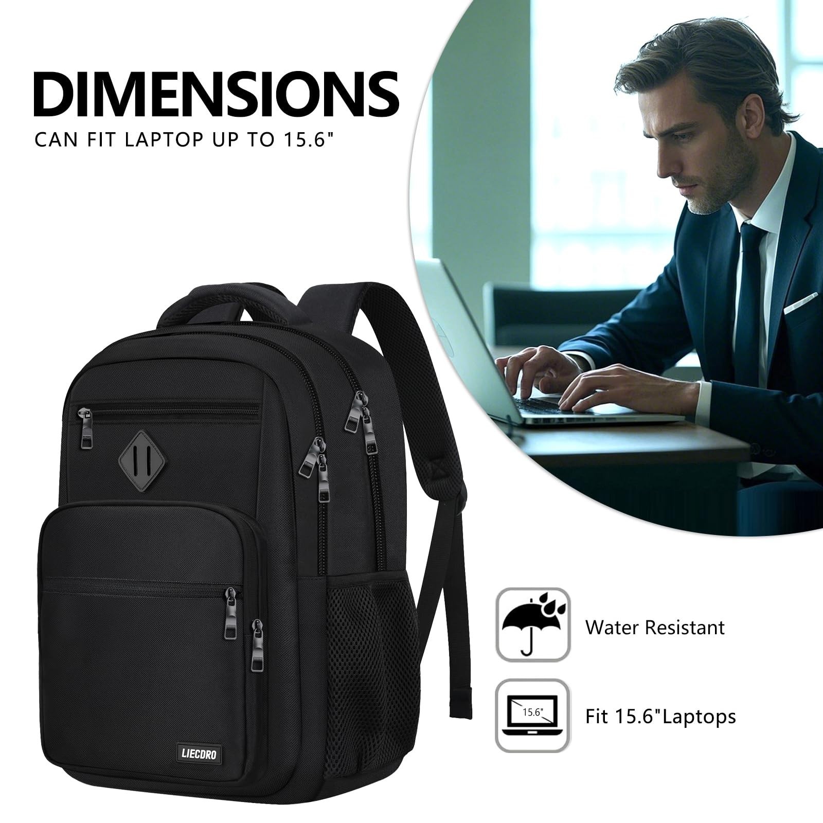 Stylish Black Backpack for Men & Teens, 15.6″ Laptop Bag, School & Travel Use