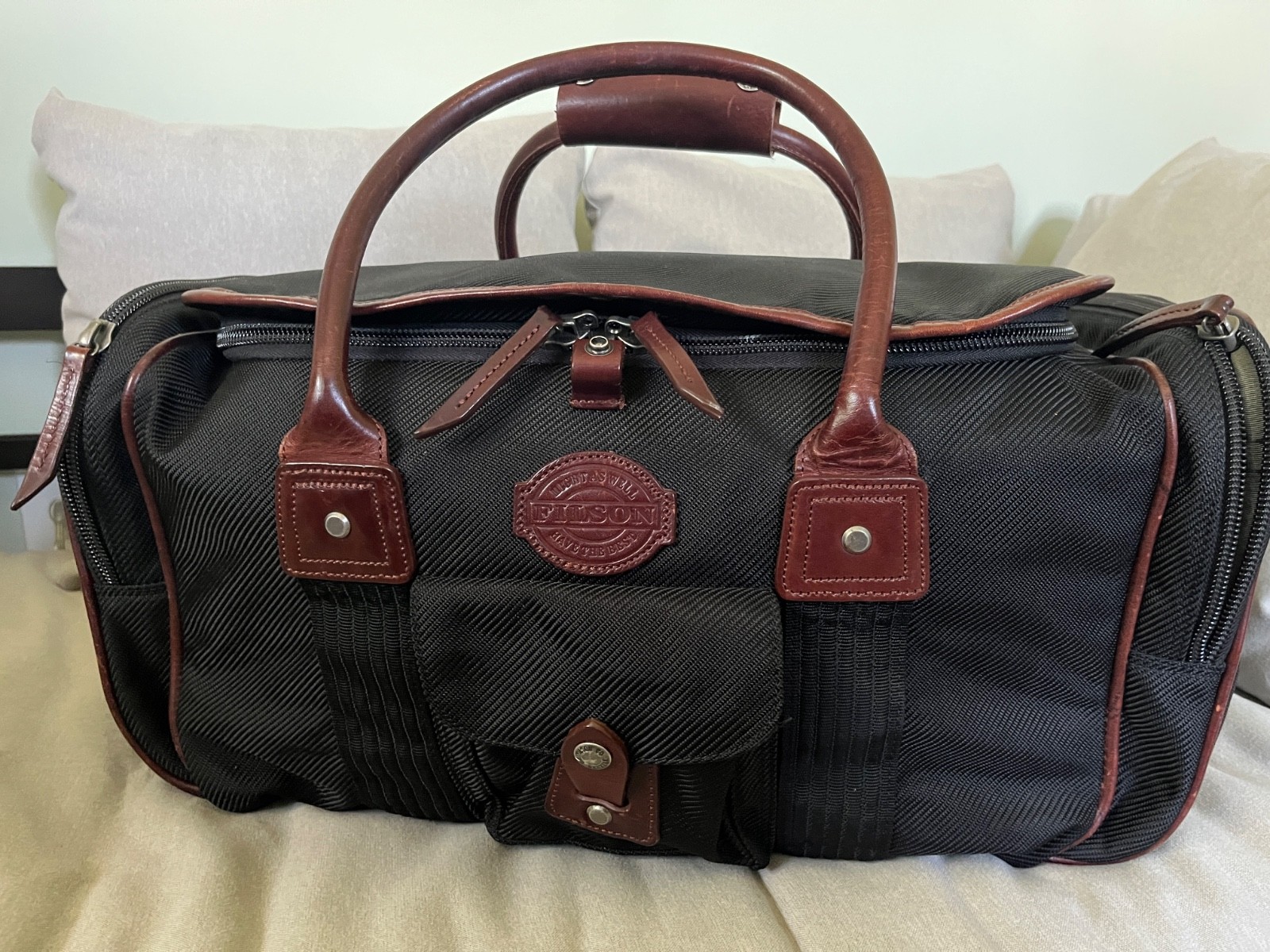 Filson Heritage Duffle Bag Leather Trim Black Ballistic Nylon Replacement Strap