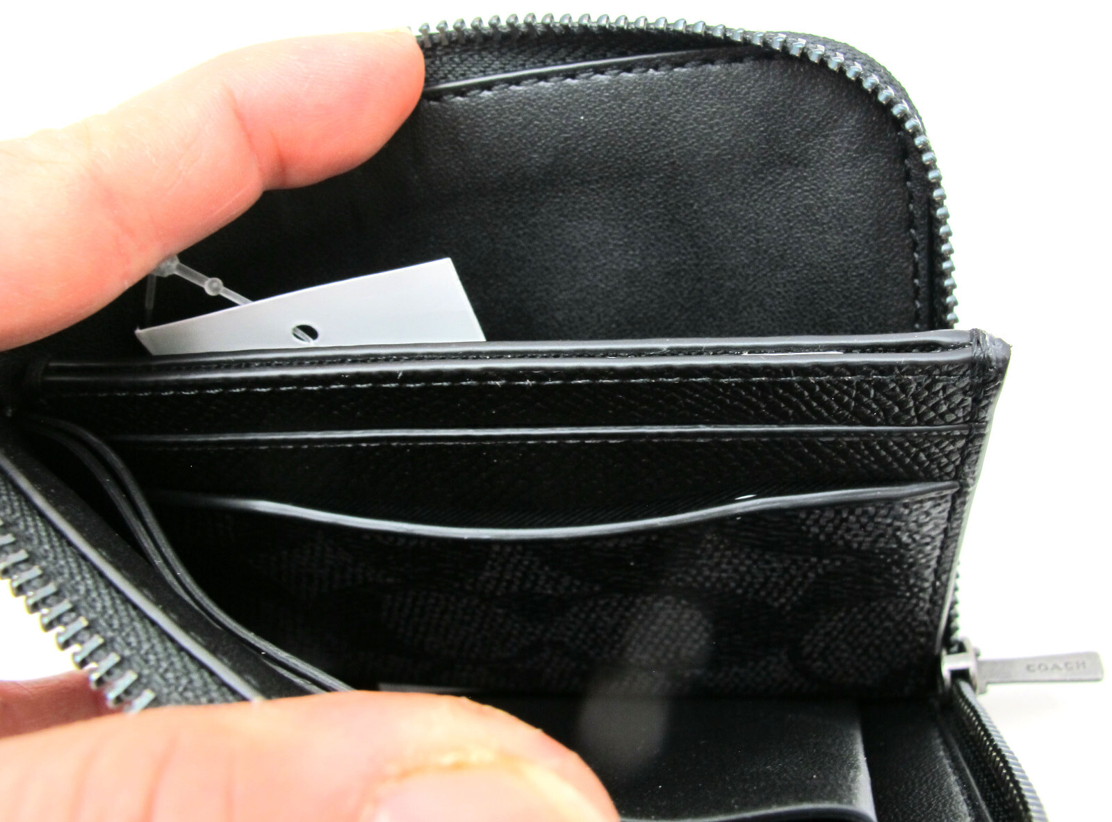 NEW Authentic COACH Crossgrain Leather 3 in 1 LZip Card Wallet Black/Charcoal