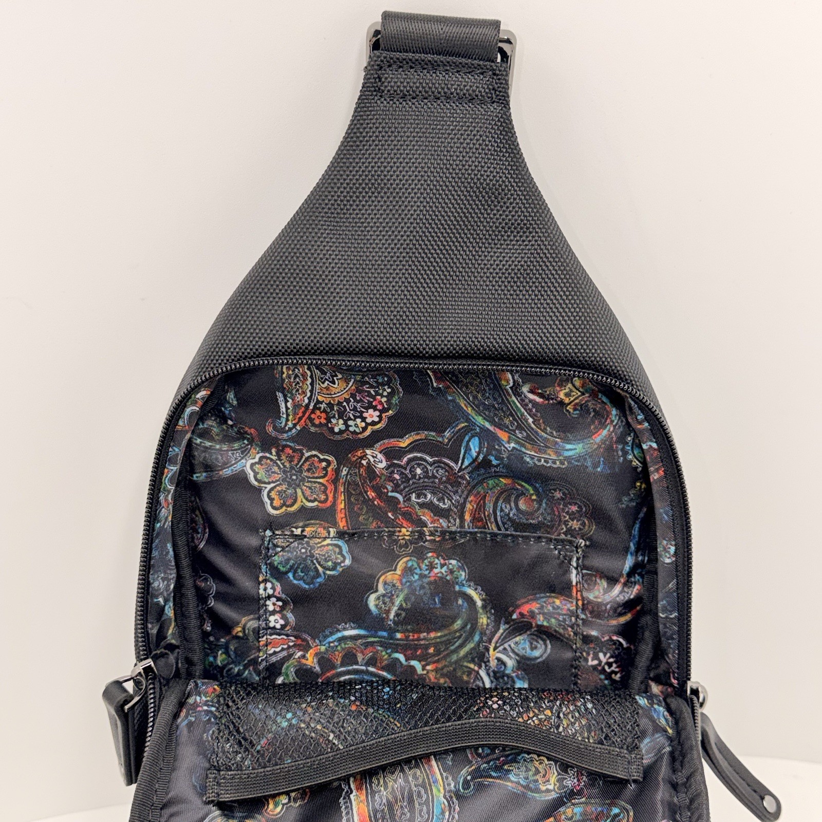 Robert Graham Matso Sling Backpack Black Crossbody Bag Paisley Lined NWT Mens
