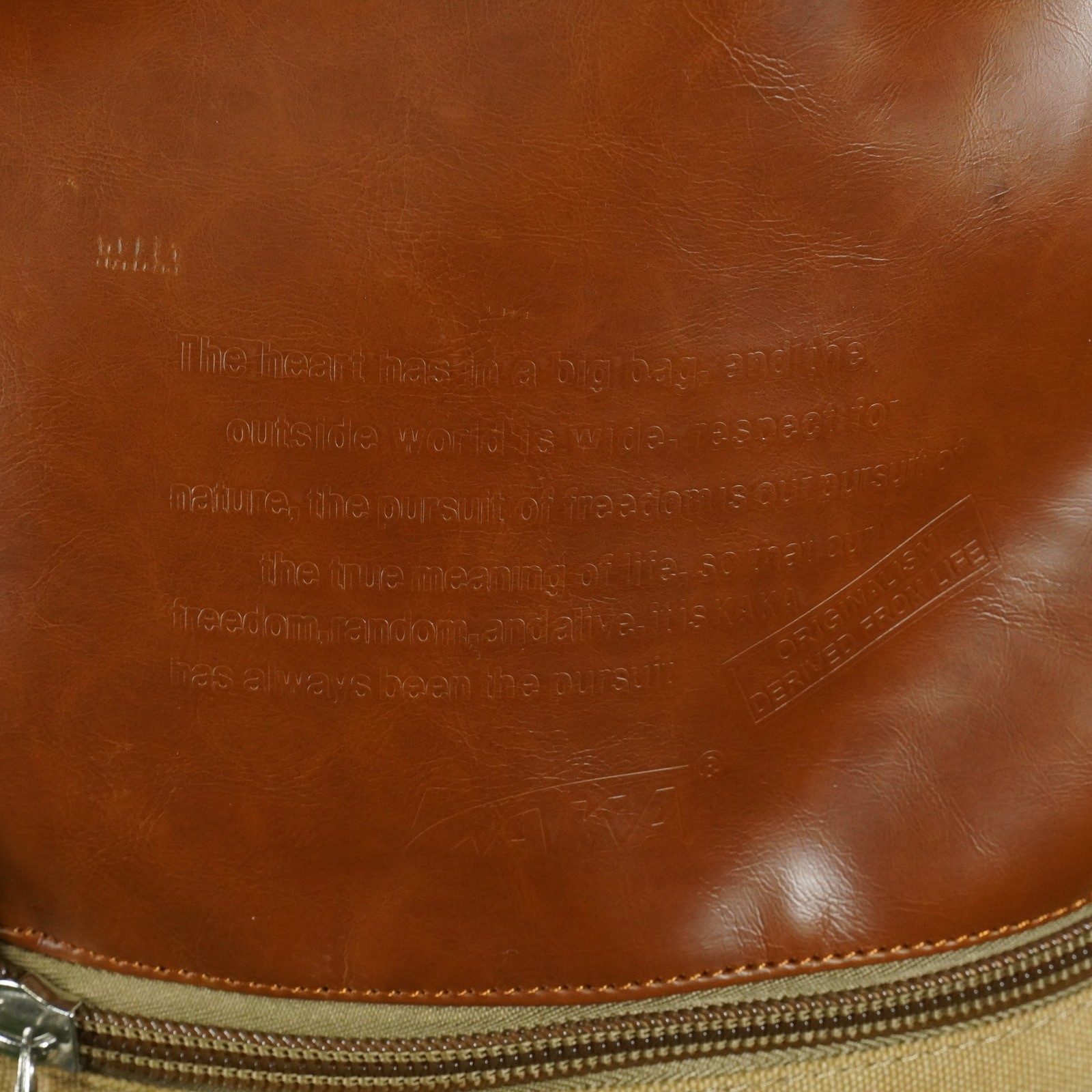 KAKA 2008 TRAVEL BAG BACKPACK LAPTOP BAG KAHKI BIEGE LEATHER, 19″ X 11.8″ X 7.1″