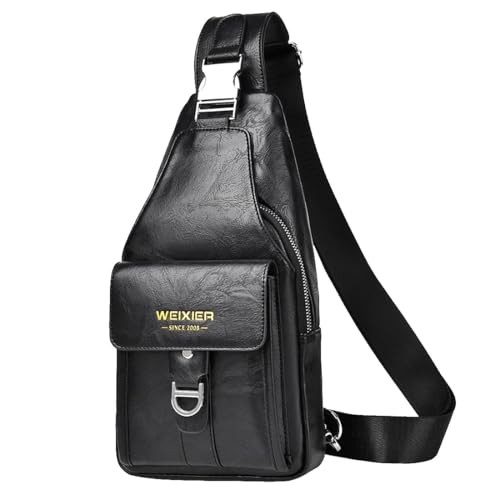 PU Leather Sling Bag for Men – Waterproof, Lightweight, Crossbody Chest A-black